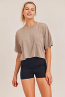 BOXY POCKET CROPPED SHIRT in KHAKI | DIBS 794