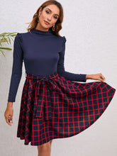 Load image into Gallery viewer, Plaid Tie Waist Ruffle Shoulder Dress
