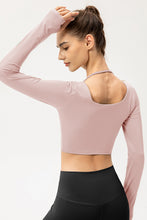 Load image into Gallery viewer, Twist Front Square Neck Long Sleeve Cropped Sports Top
