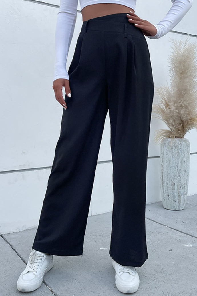 Asymmetrical Pleated Waist Wide Leg Pants