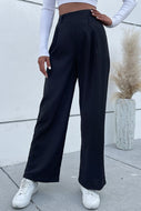 Asymmetrical Pleated Waist Wide Leg Pants