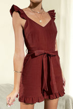 Load image into Gallery viewer, Tie Belt V-Neck Ruffled Romper
