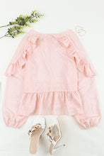 Load image into Gallery viewer, Printed Tie-Neck Ruffled Peplum Blouse
