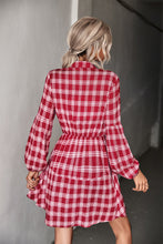 Load image into Gallery viewer, Plaid Band Collar Drawstring Shirt Dress
