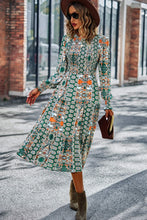 Load image into Gallery viewer, Patchwork Smocked Puff Sleeve Tiered Midi Dress
