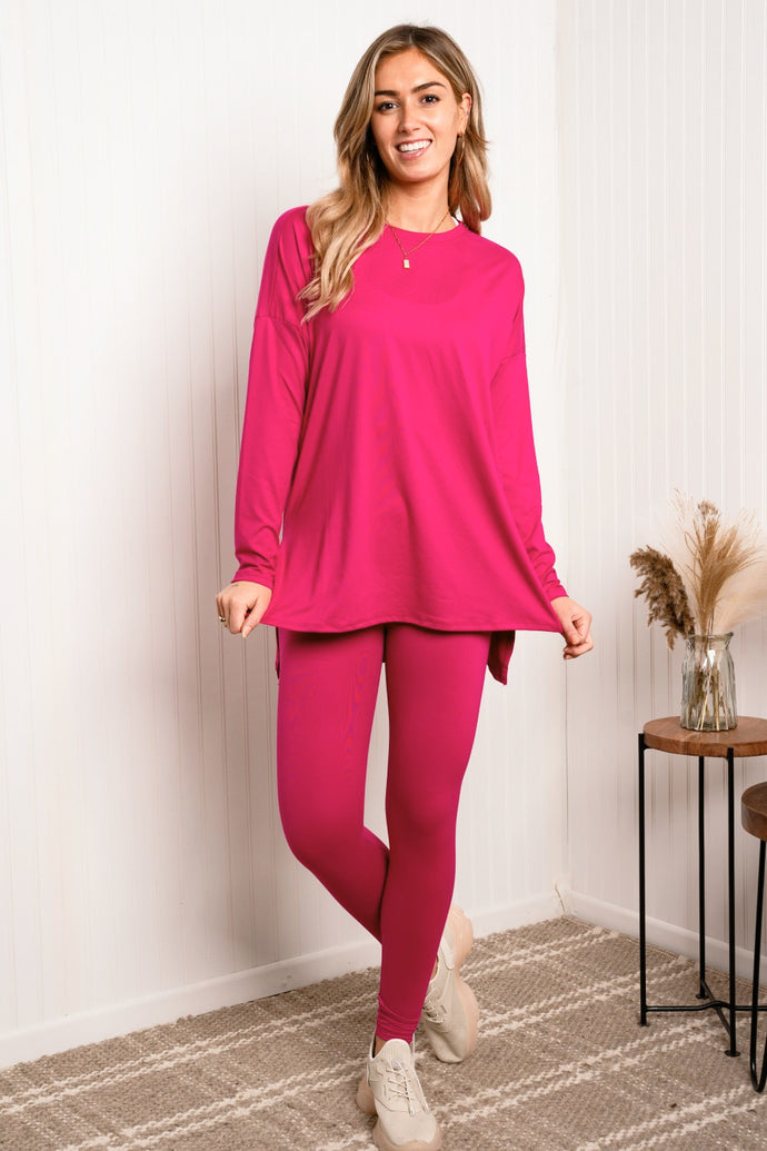 Zenana Ready to Relax Full Size Brushed Microfiber Loungewear Set in Magenta