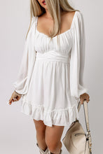 Load image into Gallery viewer, Ruffle Hem Tie-Back Balloon Sleeve Mini Dress

