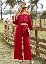 Load image into Gallery viewer, Off-Shoulder Blouse and Drawstring Waist Pants Set

