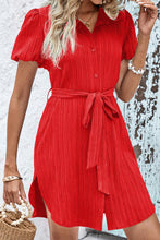 Load image into Gallery viewer, Textured Tie Belt Short Sleeve Dress
