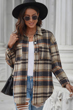 Load image into Gallery viewer, Plaid Curved Hem Dropped Shoulder Longline Shirt Jacket

