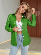 Load image into Gallery viewer, Button Down Curved Hem PU Leather Shacket
