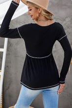 Load image into Gallery viewer, Striped Contrast V-Neck Peplum Waffle-Knit Top
