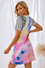 Load image into Gallery viewer, Tie-Dye Leopard Short Raglan Sleeve T-Shirt Dress
