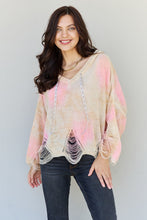 Load image into Gallery viewer, POL Mix It Up Tie Dye Hooded Distressed Sweater in Ivory/Pink

