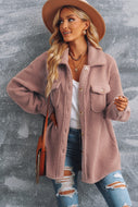 Button Front Teddy Jacket with Pockets