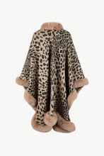 Load image into Gallery viewer, Animal Print Faux Fur Trim Poncho Jacket
