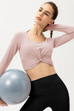 Load image into Gallery viewer, Twist Front Square Neck Long Sleeve Cropped Sports Top
