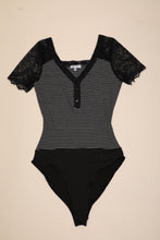 Load image into Gallery viewer, White Birch Lovey Dovey Full Size Striped Lace Trim Bodysuit

