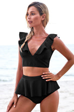 Load image into Gallery viewer, Ruffle Trim Deep V Cropped Tankini Set
