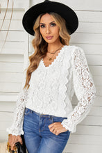 Load image into Gallery viewer, Lace Crochet V-Neck Flounce Sleeve Top
