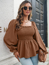 Load image into Gallery viewer, Frill Trim Square Neck Smocked Peplum Top
