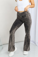 Zenana Full Size Acid Wash Wide Waistband Flare Leggings