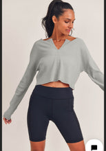 Load image into Gallery viewer, Light Waffle Knit V Detail Top In DESERT SAGE
