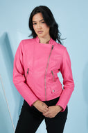 LA Atlantic City Vegan Leather Jacket in Hot Pink