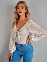 Load image into Gallery viewer, Swiss Dot Raglan Sleeve Tied Top
