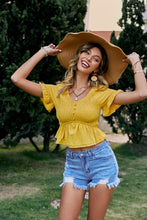 Load image into Gallery viewer, Button Front Smocked Peplum Blouse
