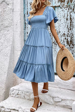 Load image into Gallery viewer, Smocked Square Neck Frill Trim Dress
