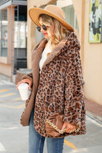 Load image into Gallery viewer, Leopard Open Front Hooded Teddy Jacket with Pockets
