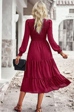 Load image into Gallery viewer, Smocked Round Neck Flounce Sleeve Midi Dress
