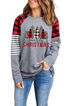 Load image into Gallery viewer, Christmas Tree Graphic Mixed Print Raglan Sleeve Top
