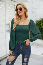 Load image into Gallery viewer, Frill Hem Smocked Balloon Sleeve Blouse
