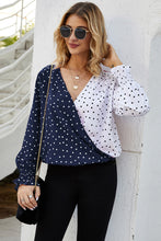 Load image into Gallery viewer, Polka Dot Color Block Surplice Blouse
