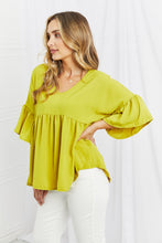 Load image into Gallery viewer, Celeste Look At Me Full Size Flowy Ruffle Sleeve Top in Lime
