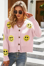 Load image into Gallery viewer, Smiley Face Ribbed Trim V-Neck Cardigan
