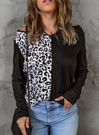 Leopard Color Block Crisscross Back Cold-Shoulder Top