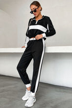Load image into Gallery viewer, Striped Half Zip Cropped Sweatshirt and Joggers Set
