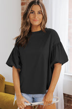 Load image into Gallery viewer, Puff Sleeve Curved Hem Blouse
