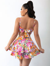 Load image into Gallery viewer, Floral Tie Back Layered Hem Romper
