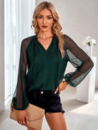Frill Trim Tie Neck Raglan Sleeve Blouse
