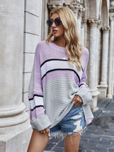 Load image into Gallery viewer, Striped Horizontal Ribbing Long Sleeve Tunic Sweater
