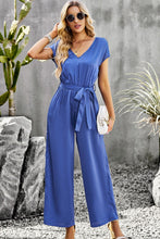 Load image into Gallery viewer, Tie Belt V-Neck Short Sleeve Jumpsuit
