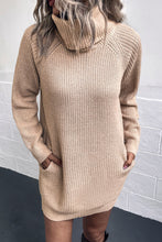 Load image into Gallery viewer, Turtleneck Raglan Sleeve Rib-Knit Dress with Pockets
