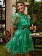 Load image into Gallery viewer, Frill Trim Mesh Flounce Sleeve V-Neck Mini Dress
