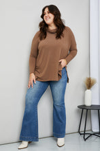 Load image into Gallery viewer, Zenana Full Size Slit High-Low Funnel Neck Top in Mocha
