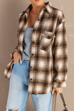 Load image into Gallery viewer, Plaid Curved Hem Button Down Shirt Jacket
