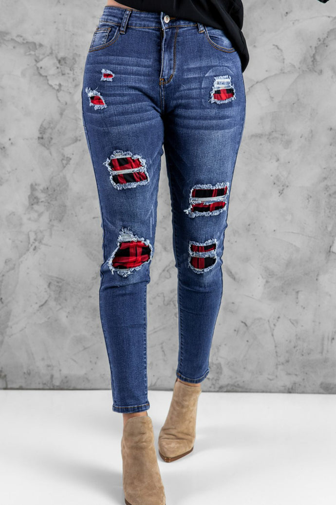Patchwork Skinny Jeans with Pockets DIBS PATCHWORK
